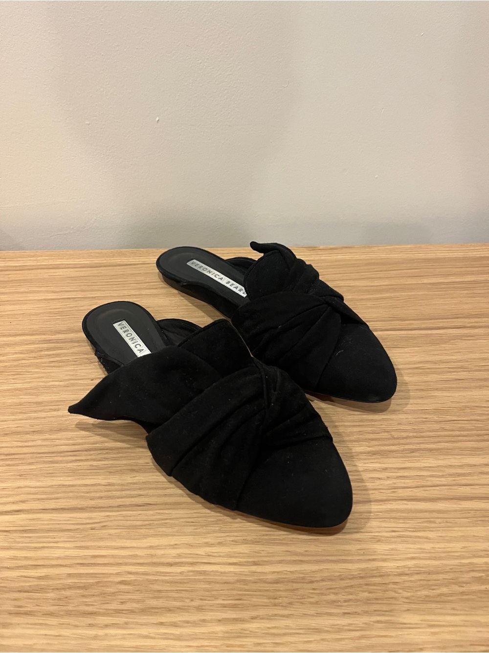 Veronica Beard Black Suede Knotted Pointed Mules